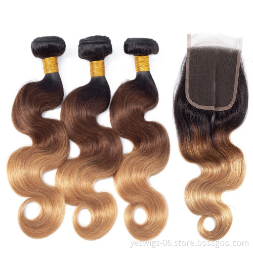 1b/4/27 Body Wave 3 Bundles with Closure Brazilian Hair Bundles 100% Virgin Human Hair Extensions Virgin Cuticle Aligned Hair